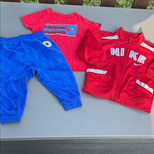 2T boys Red Nike zip Jacket Converse velvet blue Pants, Quik Silver Tee shirt